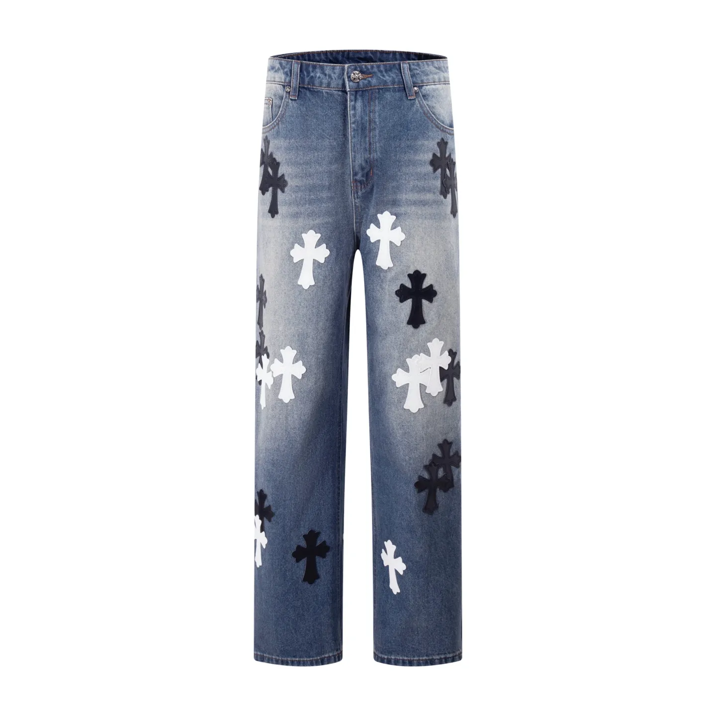 P260 model number: H48 chrome hearts & Croix Hearts Loose and popular jeans. Three-dimensional version. Loose and comfortable, not picky about the figure. Makes taller and slimmer. Factory-made. Original factory quality control. Same style for men and women. Can be matched with couples. Versatile recommendation. Must-have jeans for all seasons. Fashionistas have been disappointed. From the quality selection of fabrics, the tailoring of details, and the matching of patterns, they are all impeccable! The upper body is so handsome when worn...it can be easily worn by men, women and children! The craftsmanship is made of heavy-duty washed pure cotton denim fabric. After washing, it is soft and thick and looks very stylish when worn. Size: 30-32-34-36 Color: black